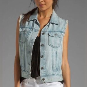 Adriano Goldschmied heather womans denim button distressed boho chic vest XS